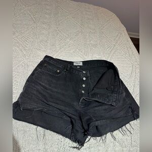 Agolde Black Frayed Hem Jean Shorts (32)